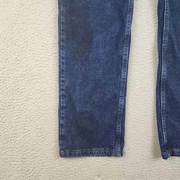 Wrangler Jeans Mens 34x32 Blue Slim Fit Straight Leg Dark Wash Cowboy Workwear - Picture 9 of 12